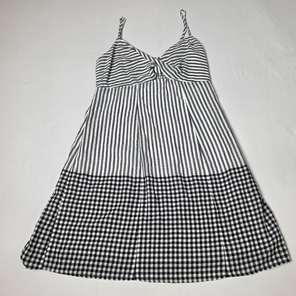 Express Sundress‎ Womens XS Black White Gingham Striped Knot Front Mini Dress